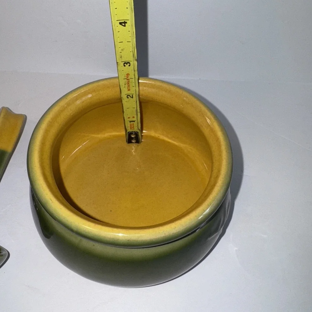 Pier 1 Imports Condiment Sauce Salsa Bowl w/ Ladle - Leaf Pattern - Olive
